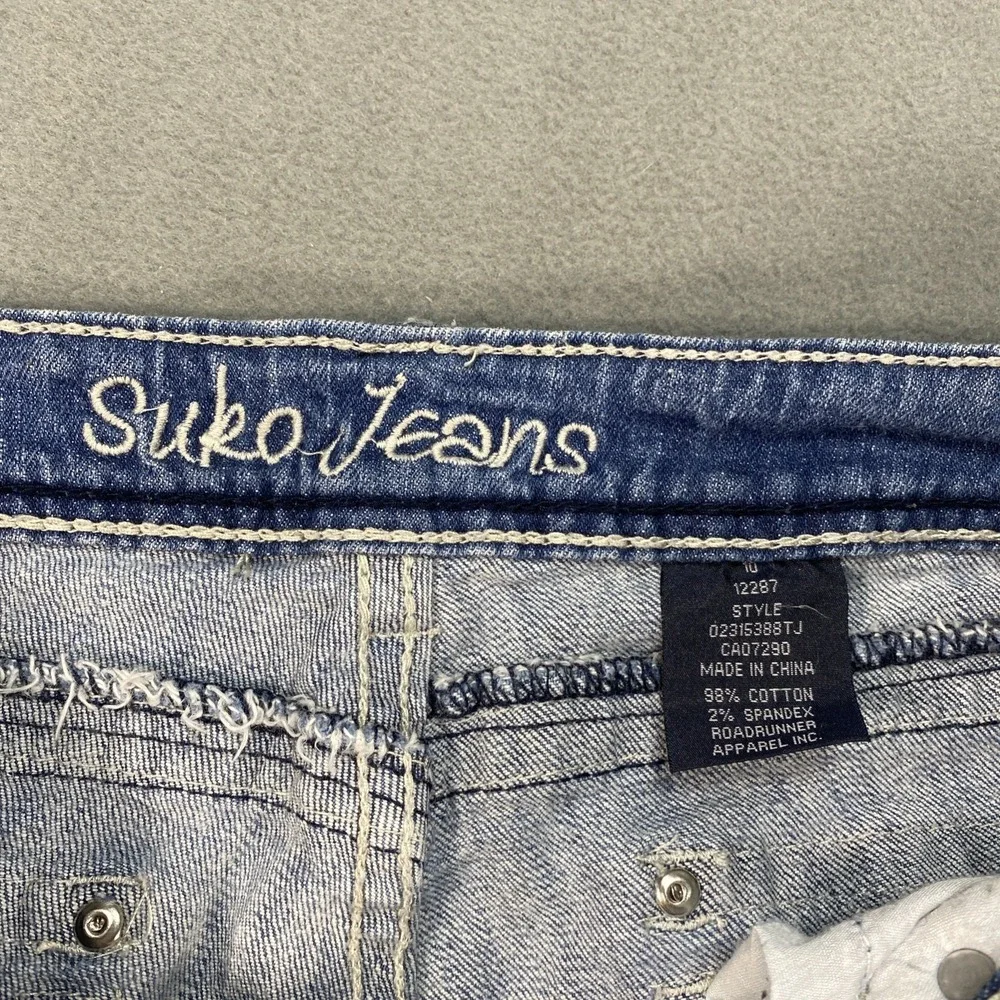 Suko Womens Jeans 10 Whiskered Blue Embroidered Straight Leg Style 02315388TJ